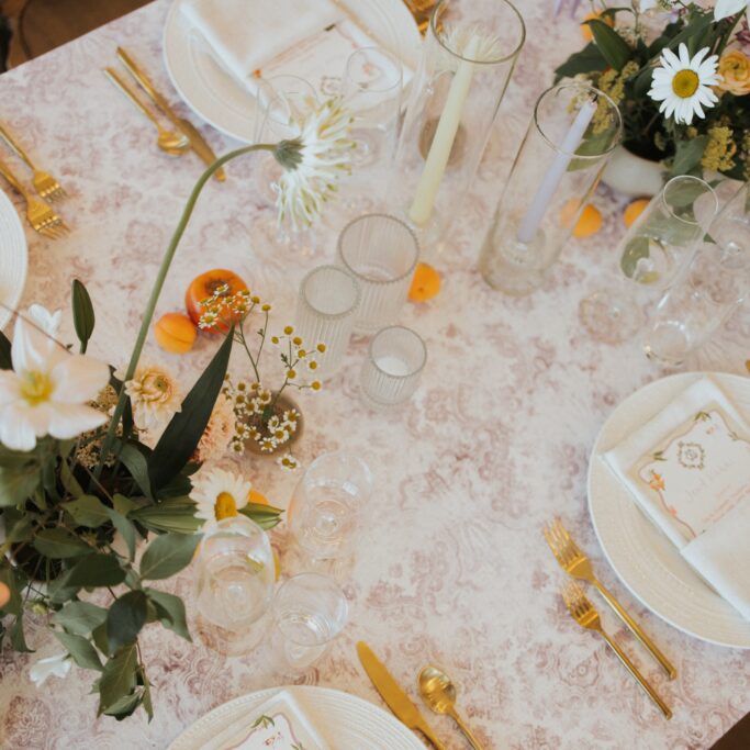 peach and gold tablescape